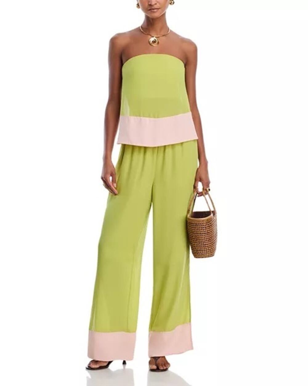 Solid & Striped Antonia Guava Green Strapless Wide Leg Pants Top Set XS